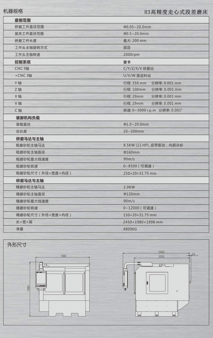 H3走心式段差磨床技术参数