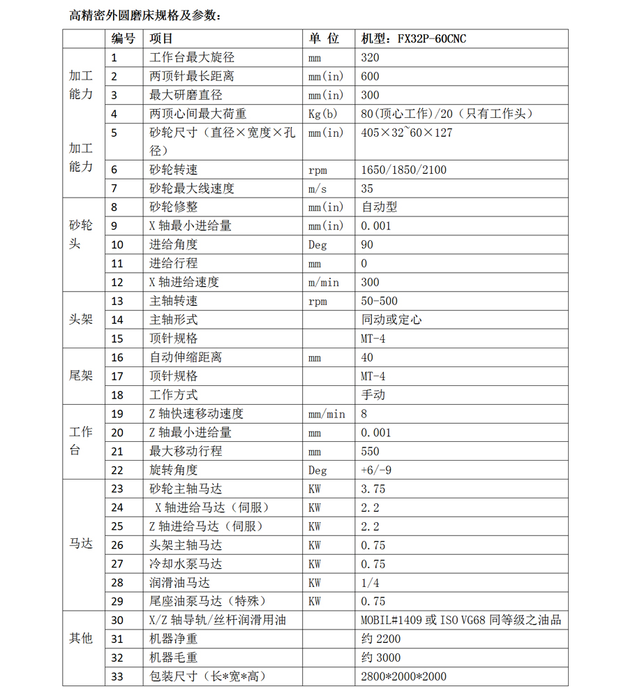 FX32P-60CNC数控外圆磨床规格参数