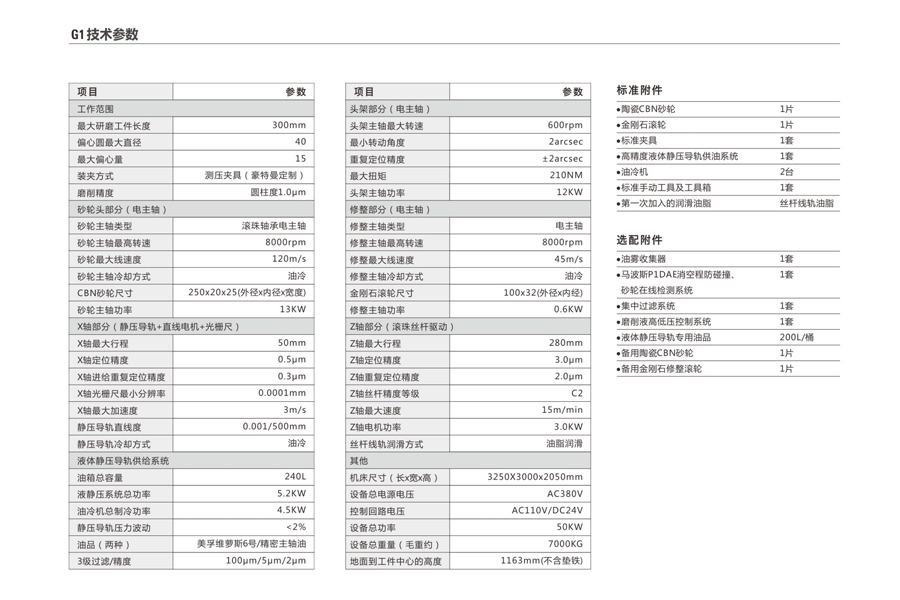G1曲轴磨床技术参数